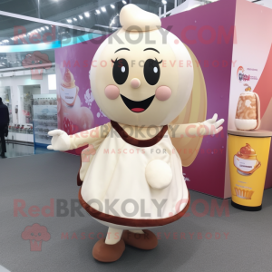 Cream Plum mascot costume character dressed with a Mini Skirt and Clutch bags