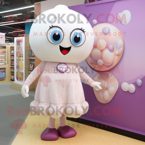 Cream Plum mascot costume character dressed with a Mini Skirt and Clutch bags