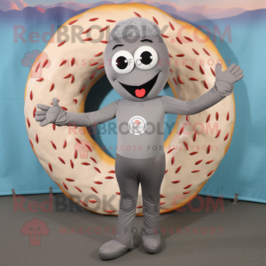 Gray Donut mascot costume character dressed with a Long Sleeve Tee and Bracelets