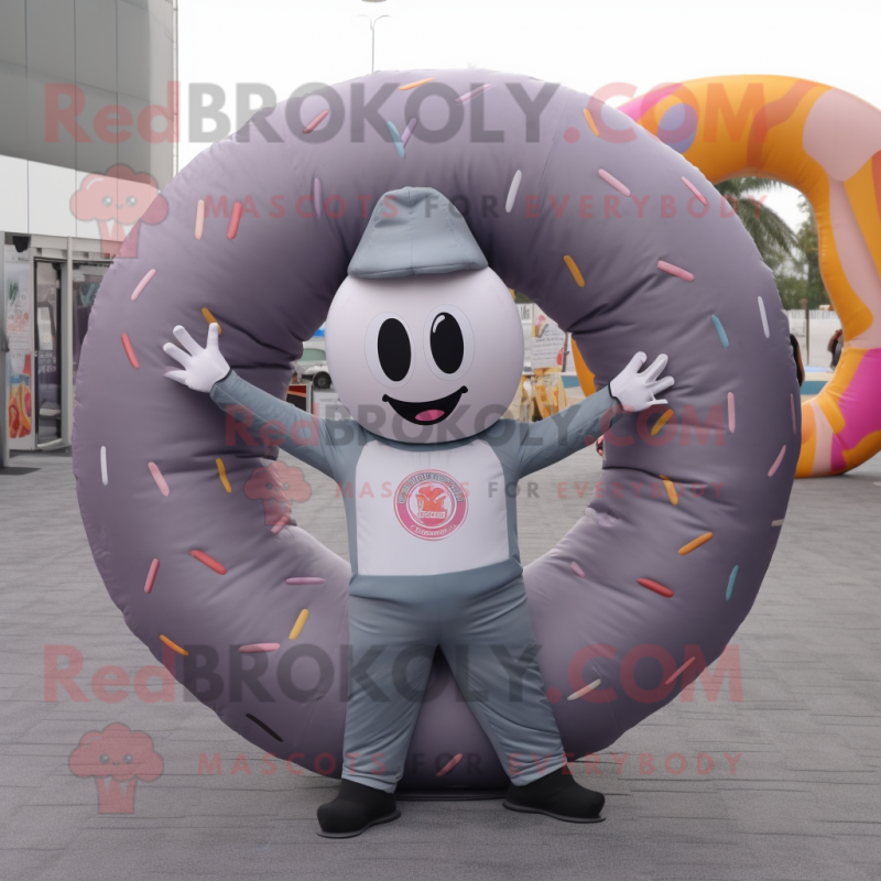 Gray Donut mascot costume character dressed with a Long Sleeve Tee and Bracelets