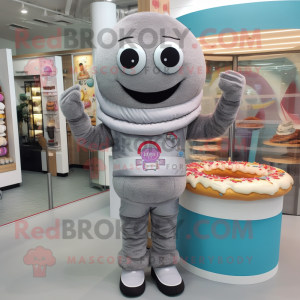 Gray Donut mascot costume character dressed with a Long Sleeve Tee and Bracelets