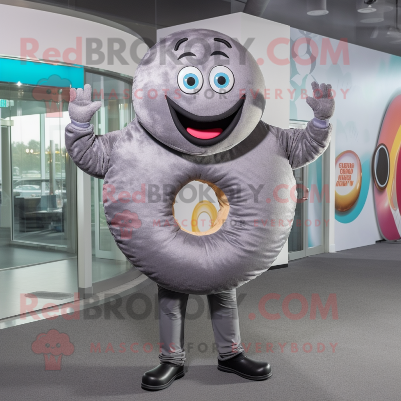 Gray Donut mascot costume character dressed with a Long Sleeve Tee and Bracelets