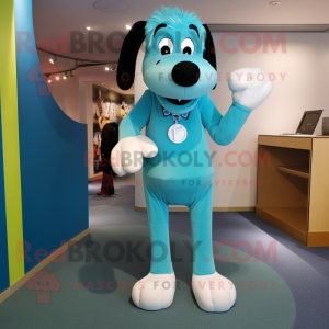 Cyan Dog mascot costume character dressed with a Suit Pants and Foot pads