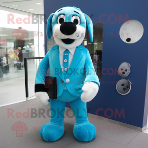 Cyan Dog mascot costume character dressed with a Suit Pants and Foot pads