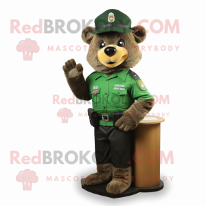 Forest Green Police Officer mascot costume character dressed with a Flannel Shirt and Wraps