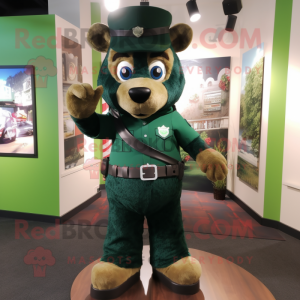 Forest Green Police Officer mascot costume character dressed with a Flannel Shirt and Wraps