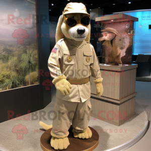 Tan Marine Recon mascot costume character dressed with a Dress Shirt and Headbands