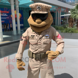 Tan Marine Recon mascot costume character dressed with a Dress Shirt and Headbands