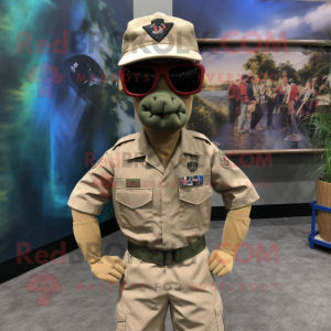 Tan Marine Recon mascot costume character dressed with a Dress Shirt and Headbands