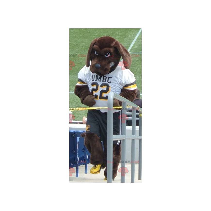 Mascotte de chien marron en tenue de sport - Redbrokoly.com Mascotte de chien marron en tenue de sport - Redbrokoly.com