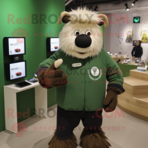 Olive Yak mascot costume character dressed with a Sweatshirt and Smartwatches