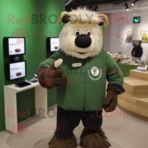 Olive Yak mascot costume character dressed with a Sweatshirt and Smartwatches