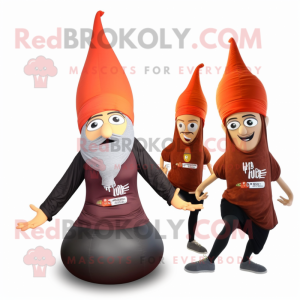 Rust Onion mascot costume character dressed with a Yoga Pants and Beanies