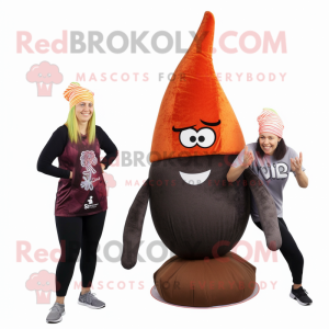 Rust Onion mascot costume character dressed with a Yoga Pants and Beanies