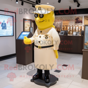 Yellow Police Officer mascot costume character dressed with a Dress Shirt and Shawl pins