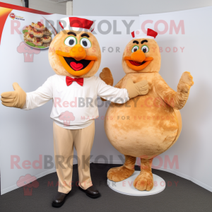 Tan Chicken Parmesan mascot costume character dressed with a Romper and Bow ties