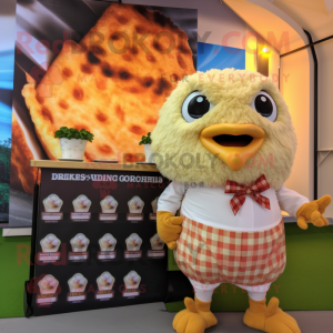Tan Chicken Parmesan mascot costume character dressed with a Romper and Bow ties