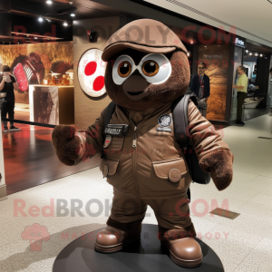 Brown Camera mascot costume character dressed with a Bomber Jacket and Messenger bags