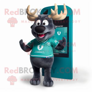 Teal Elk mascot costume character dressed with a Rugby Shirt and Backpacks
