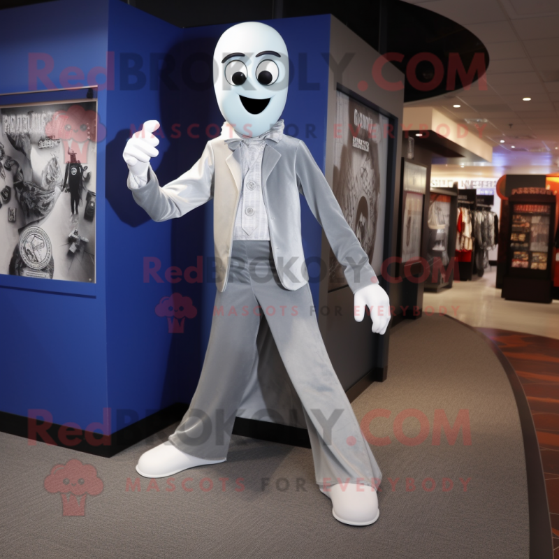 Silver Ghost mascot costume character dressed with a Skinny Jeans and Ties Silver Ghost mascot costume character dressed with a Skinny Jeans and Ties