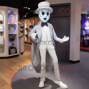 Silver Ghost mascot costume character dressed with a Skinny Jeans and Ties