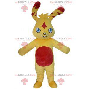 Colorful and original yellow and red rabbit mascot -