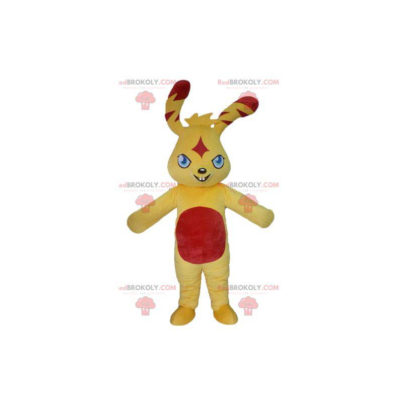 Barevný a originální maskot žluté a červené králičí -