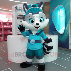 Cyan Raccoon maskot kostym...