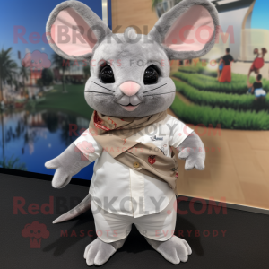 Silver Chinchilla mascot costume character dressed with a Chinos and Scarf clips