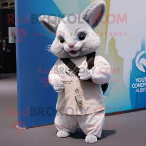 Silver Chinchilla mascot costume character dressed with a Chinos and Scarf clips