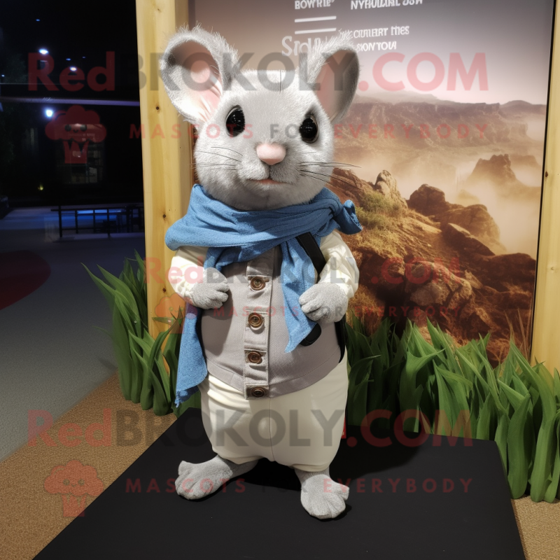 Silver Chinchilla mascot costume character dressed with a Chinos and Scarf clips