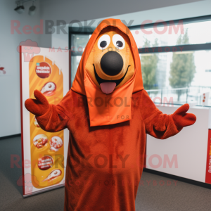 nan Currywurst mascot costume character dressed with a Sweatshirt and Shawl pins