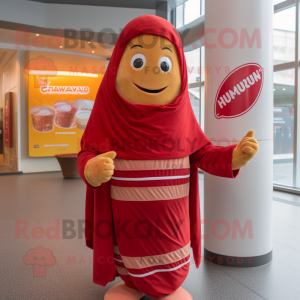 nan Currywurst mascot costume character dressed with a Sweatshirt and Shawl pins