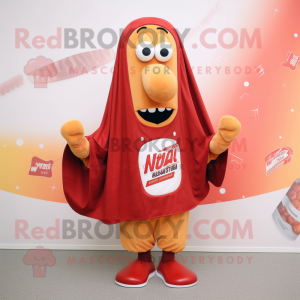 nan Currywurst mascot costume character dressed with a Sweatshirt and Shawl pins