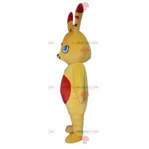 Mascote coelho amarelo e vermelho colorido e original -