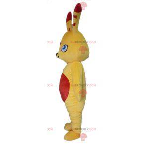 Mascotte di coniglio giallo e rosso colorato e originale -