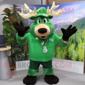 Green Moose mascot costume character dressed with a Suit and Necklaces