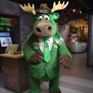Green Moose mascot costume character dressed with a Suit and Necklaces
