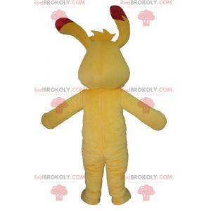 Mascotte di coniglio giallo e rosso colorato e originale -
