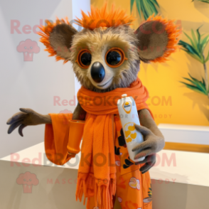 Orange Aye-Aye mascot costume character dressed with a Swimwear and Scarf clips