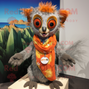 Orange Aye-Aye mascot costume character dressed with a Swimwear and Scarf clips