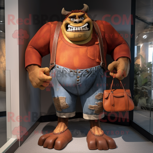 Rust Ogre mascot costume character dressed with a Bootcut Jeans and Handbags