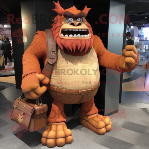 Rust Ogre mascot costume character dressed with a Bootcut Jeans and Handbags