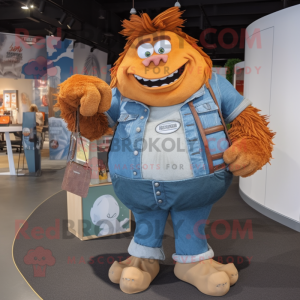 Rust Ogre mascot costume character dressed with a Bootcut Jeans and Handbags