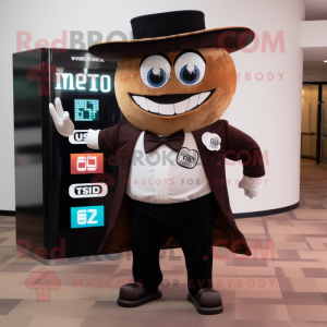 Brown Tacos mascot costume character dressed with a Tuxedo and Digital watches