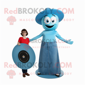 Cyan Plate Spinner mascot costume character dressed with a Mom Jeans and Clutch bags