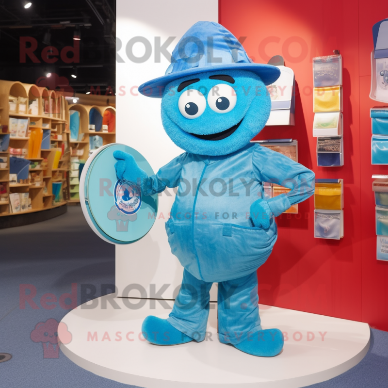 Cyan Plate Spinner mascot costume character dressed with a Mom Jeans and Clutch bags