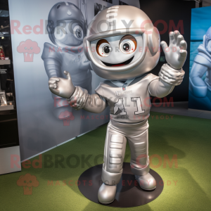 Silver American Football Helmet mascot costume character dressed with a Romper and Earrings