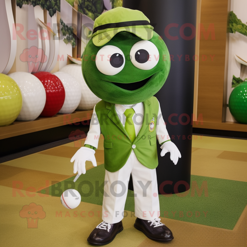Olive Golf Ball mascot costume character dressed with a Blazer and Shoe clips Olive Golf Ball mascot costume character dressed with a Blazer and Shoe clips