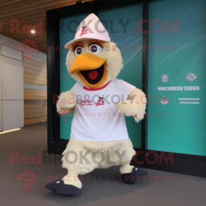 Cream Hens mascot costume character dressed with a Running Shorts and Caps